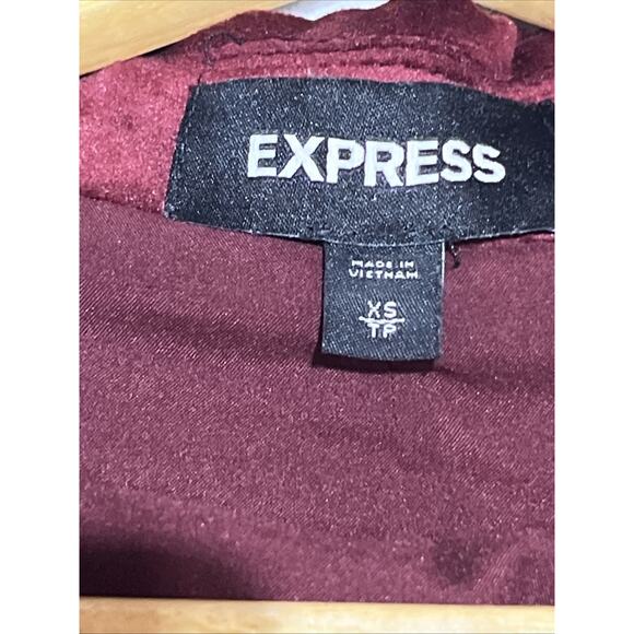 Express Velvet Blazer Double Breasted Womens XS Burgundy Red Holiday Formal - Picture 11 of 14